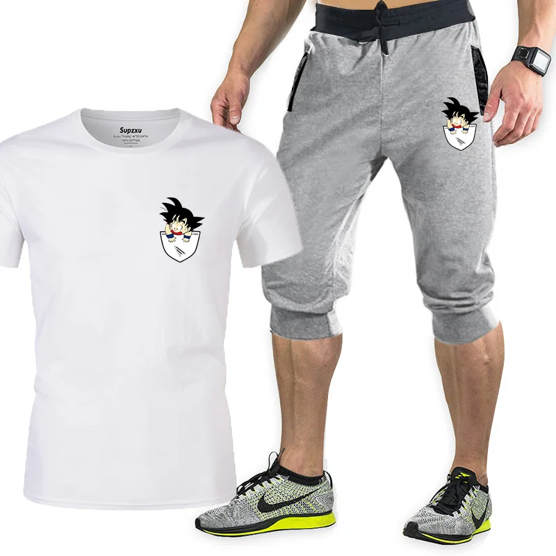 

2021 men's summer new style printed short-sleeved suit casual sportswear T-shirt top and pants