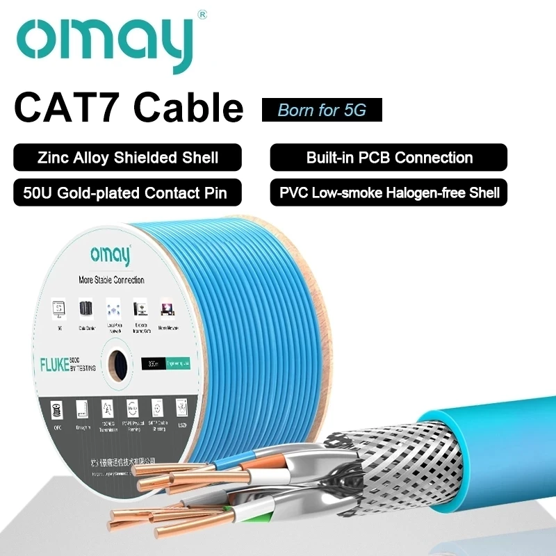 

OMAY CAT7 Supports FTTH Network Cable S/FTP 23AWG 4PR Double Shielded Oxygen-free Coppe LSZH 10Gbps 600MHz Ethernet Patch Cable