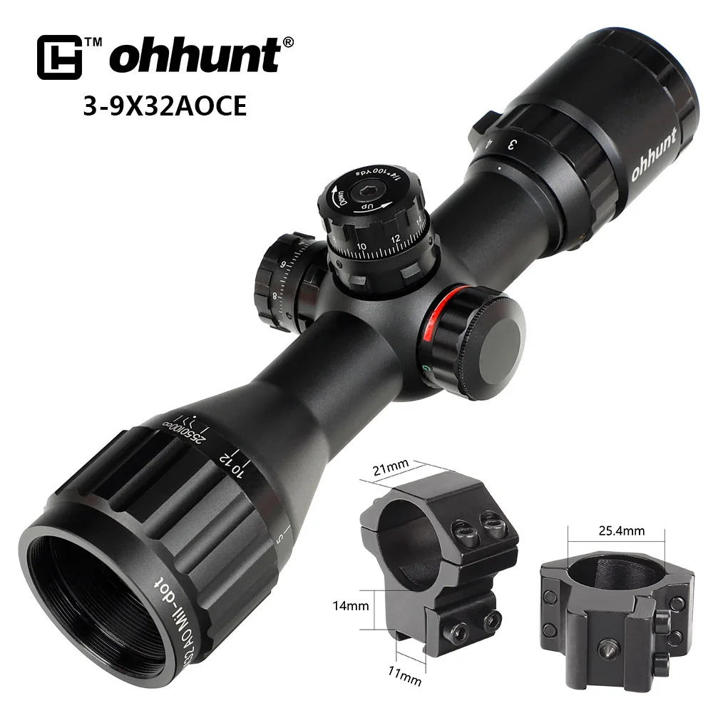 with Dovetail Rings Ohhunt охотничья оптика 3-9x32 AO Compact 1/2 половина Mil точка сетка оптические прицелы башенки Блокировка с солнцезащитным козырьком тактический прицел - Цвет: with Dovetail Rings