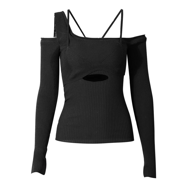 Женский трикотажный короткий топ DEAT с открытыми плечами и длинными рукавами WO51902L