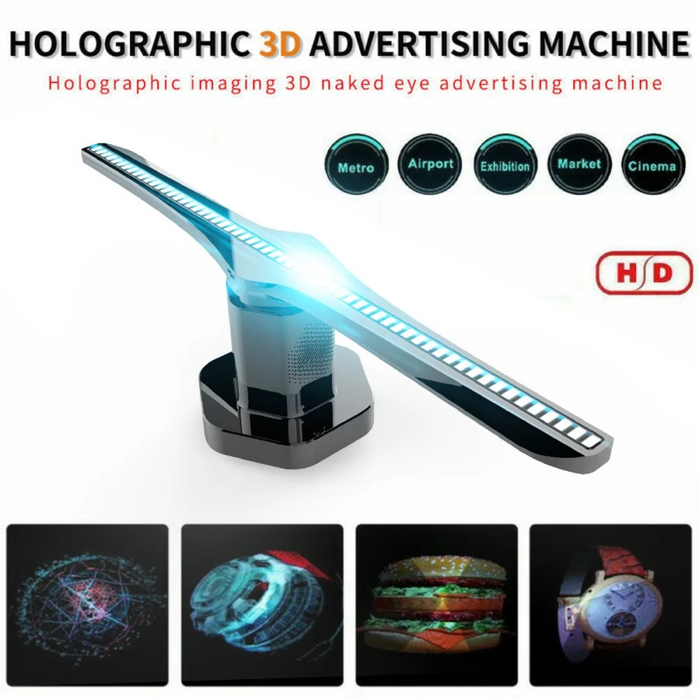 

AC 100-240V Plug-in 3D Hologram Projector Light Advertising Display LED Fan Holographic Imaging Lamp 3D Remote Hologram Player