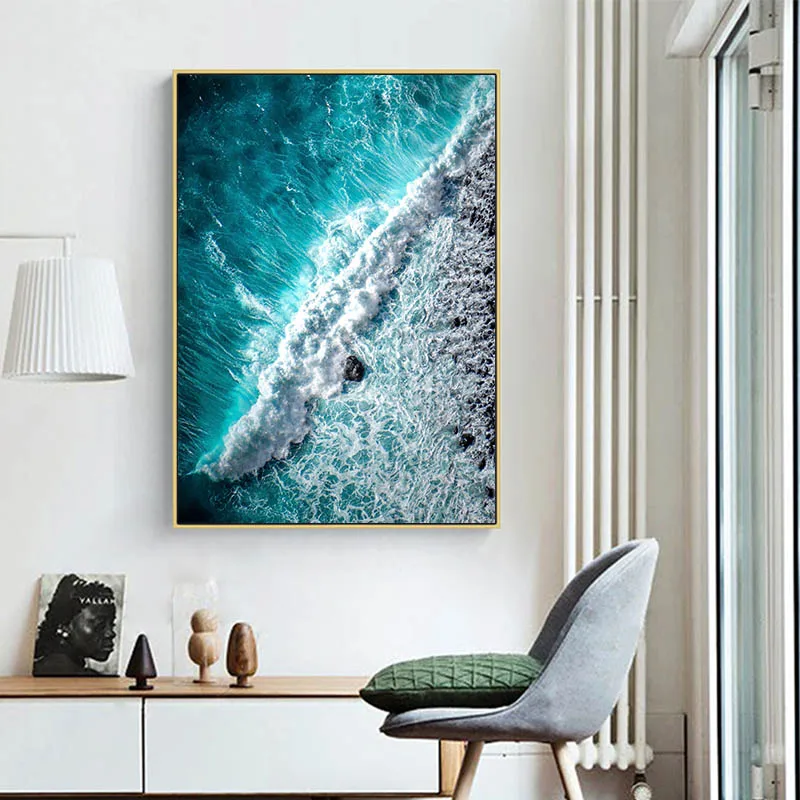 Океан волны пустыня настенный постер морской пляж пейзаж печать на холсте