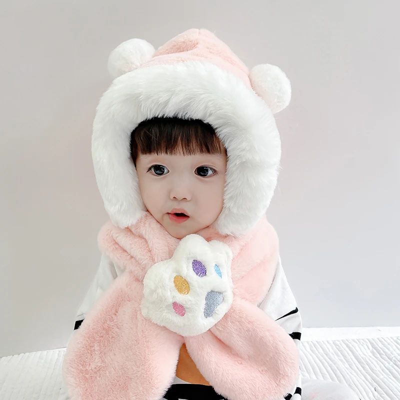 

Baby Girl Hats Warm Winter Hat For Kids Plush Thicken Hat Pretty Pink Headdress 0-10Y Girl/Boy Blue Hats Baby Shower Gifts