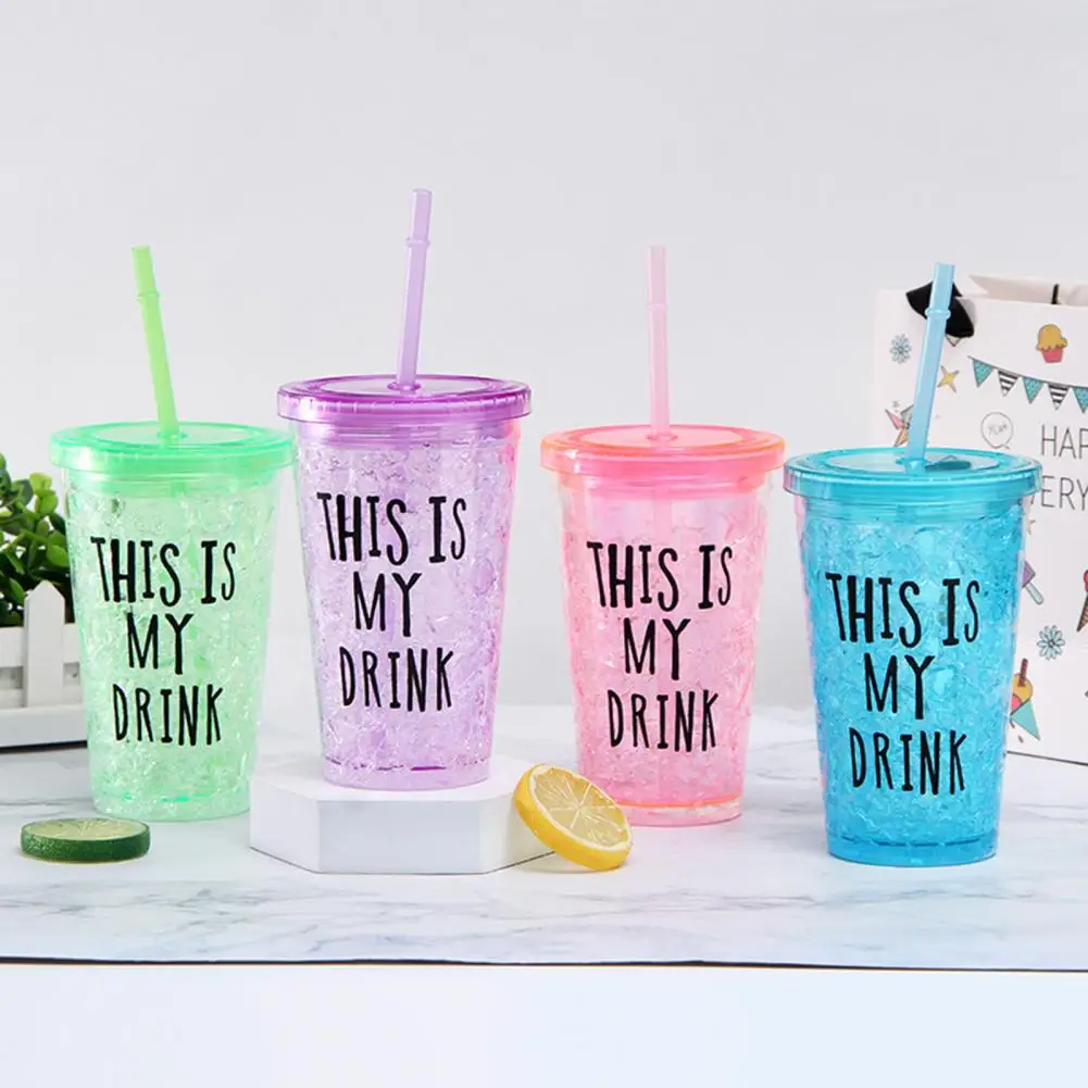 Double-layer Plastic Straw Cup with Lid Lovely Sweet Fruit Color Letter Bottle Broken Ice Cold Water for Home | Дом и сад