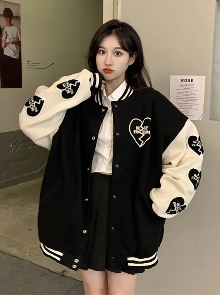 Бейсбольная куртка для женщин 2021 женская кожаная утепленная Свободная с длинным