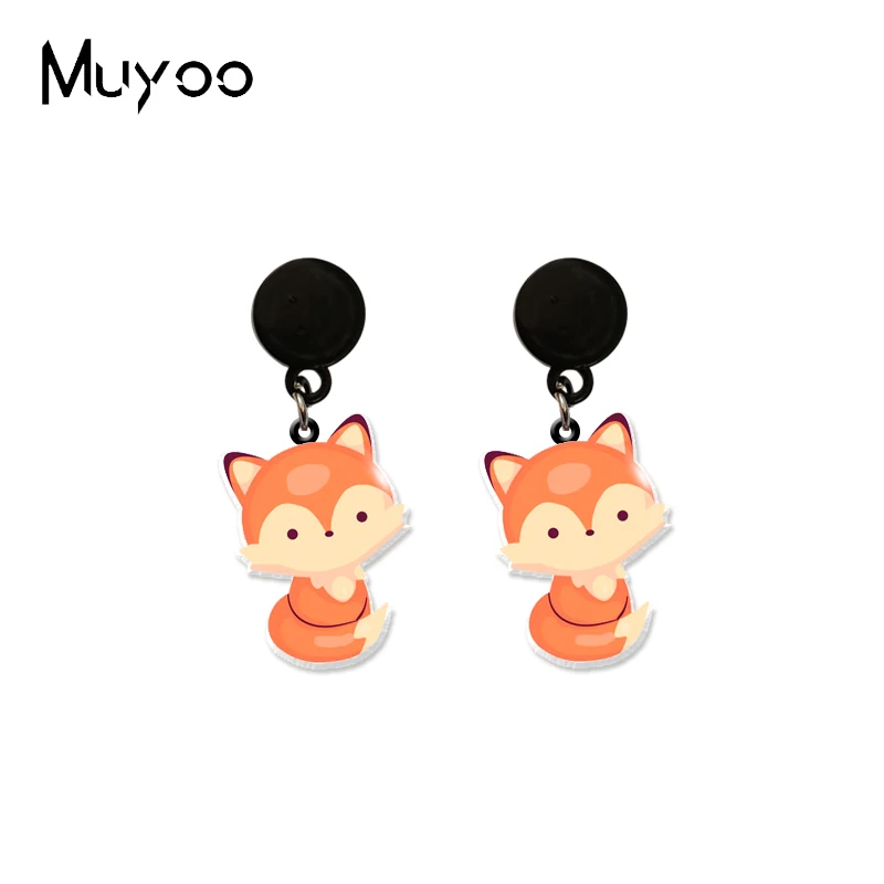 Серьги-гвоздики ручной работы милые маленькие красные лисицы лисички из