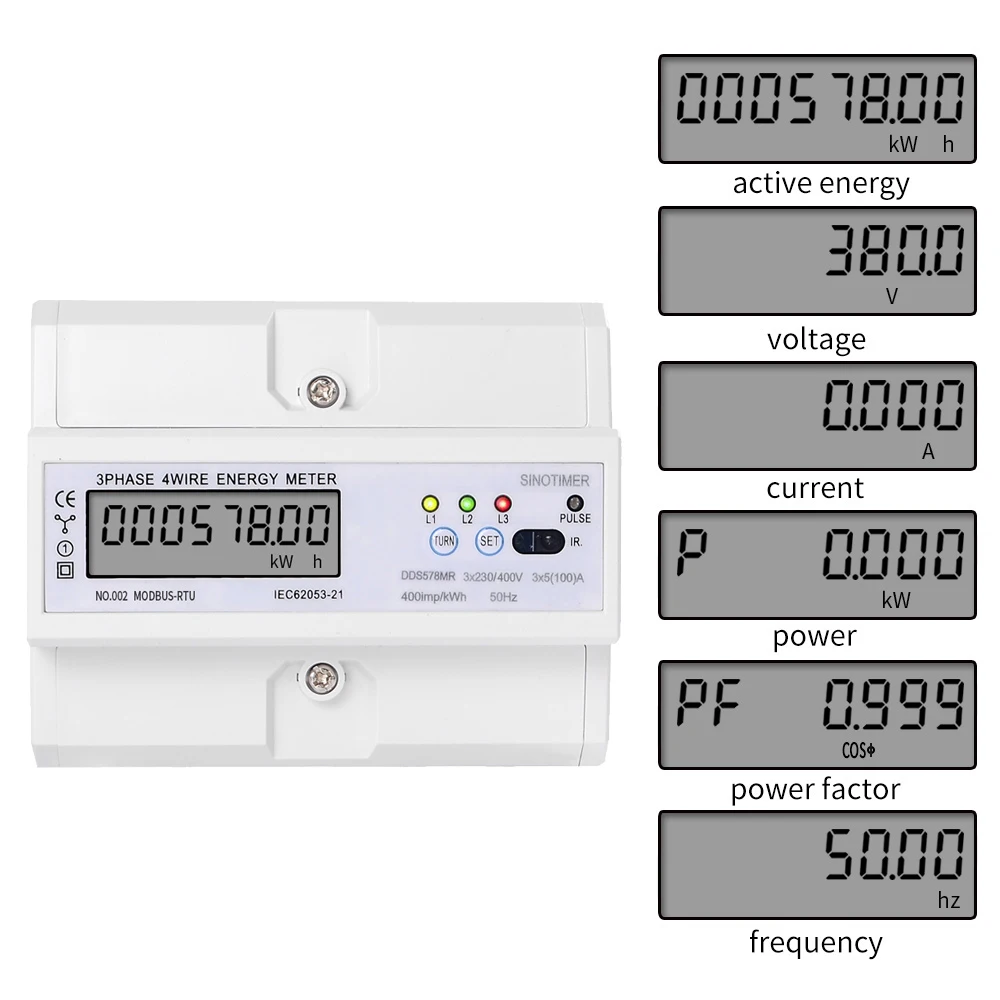 DDS578MR 380V счетчик энергии с подсветкой мультифукционный Вольт Ампер Ватт метр трехфазный Электрический счетчик ваттметр RS485 Modbus
