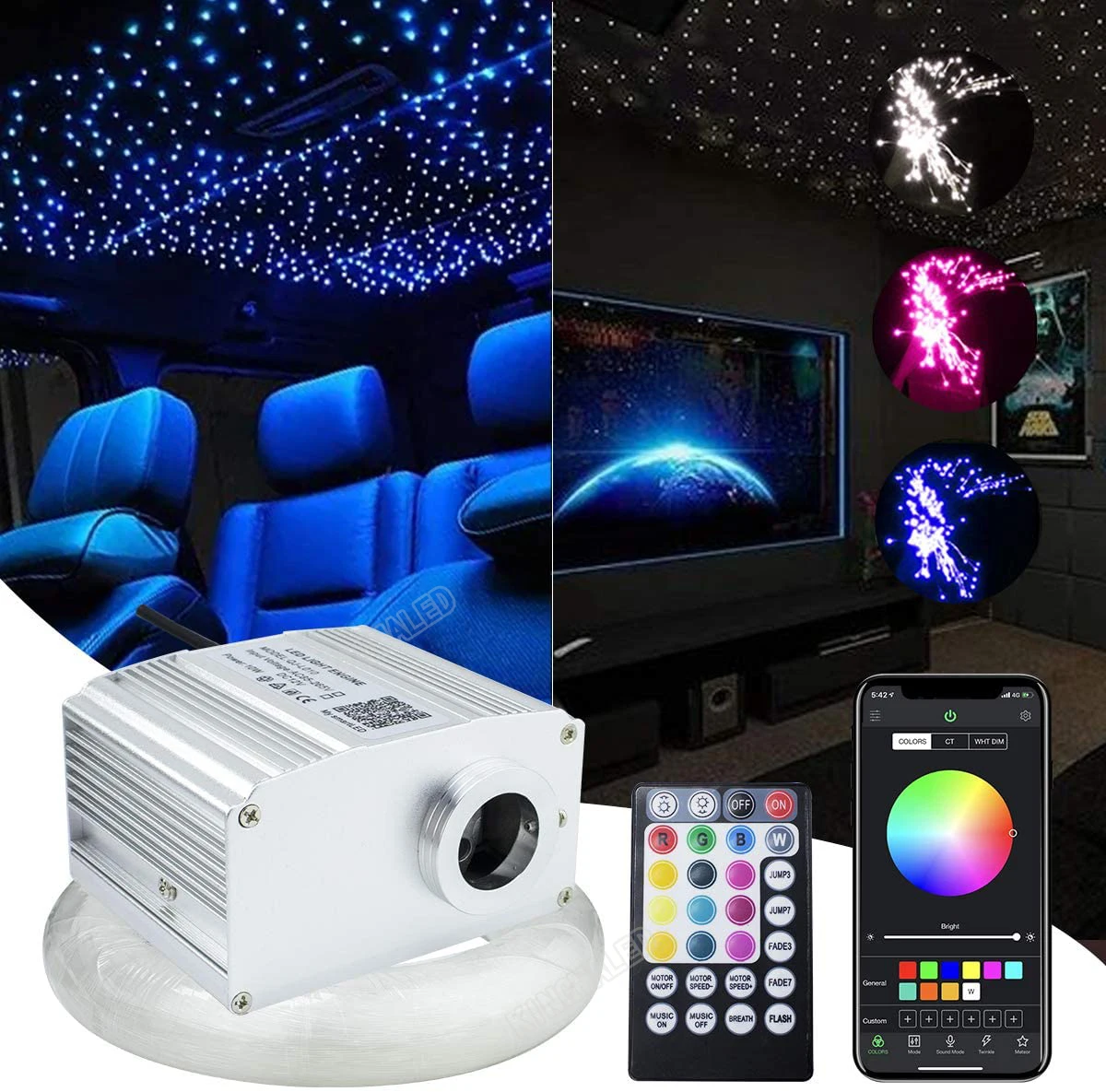 

10W Twinkle Fiber Optic Star ceiling lights kit Bluetooth APP Smart Control for Starry Car Star LED Light Kid Room Ceiling