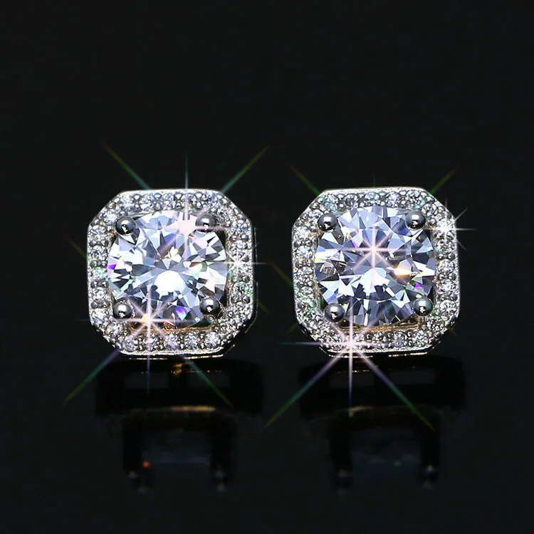 Милые женские маленькие серьги с белым цирконом серебряные круглые гвоздики