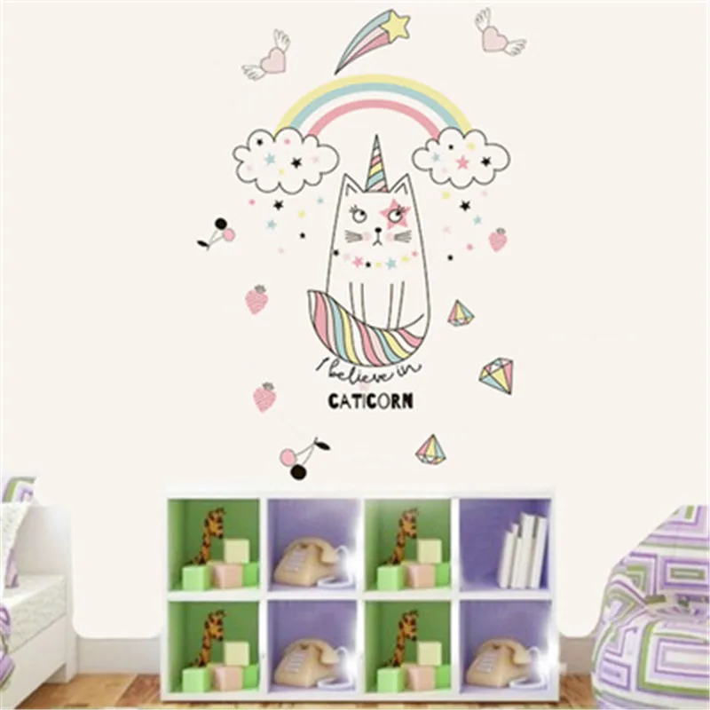 Скандинавский стиль Радужные облака единорог настенные наклейки для детей