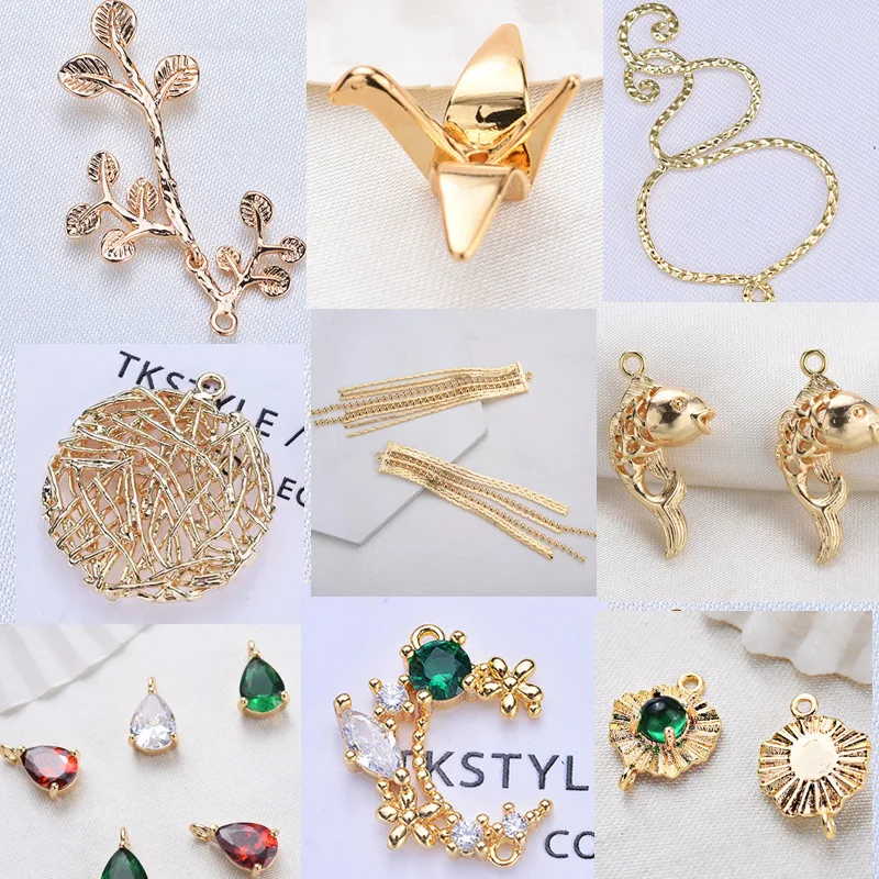 

20pcs Copper material Plated gold fish drop water Korean temperament long earrings material leaf Earrings accessories