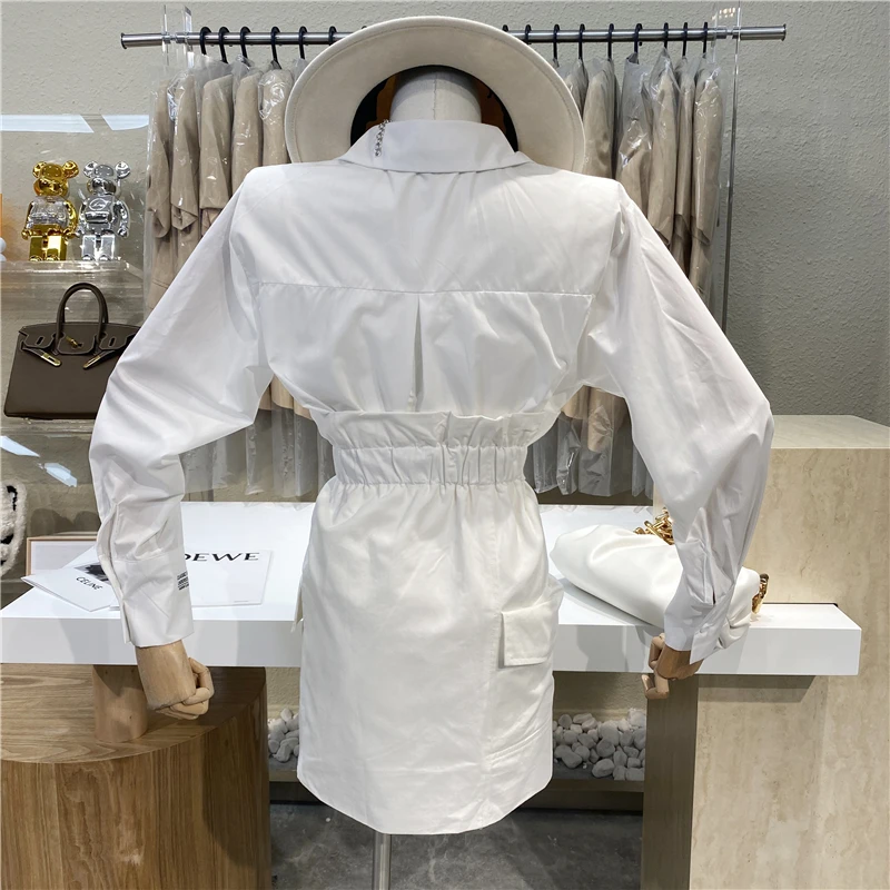 

Brand Original Design 2021 Plaid Lapel Sleeves Taped Letter Loose Shirt + Flower Bud High Waist Tie Up Double Pocket Skirt Suit