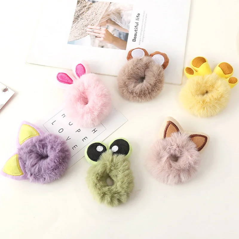 

Cute Frog Giraffe Animal Ear Hair Rope Cartoon Children Plush Scrunchies Elastic Hair Bands Soft Furry Headwear Hair Accessories