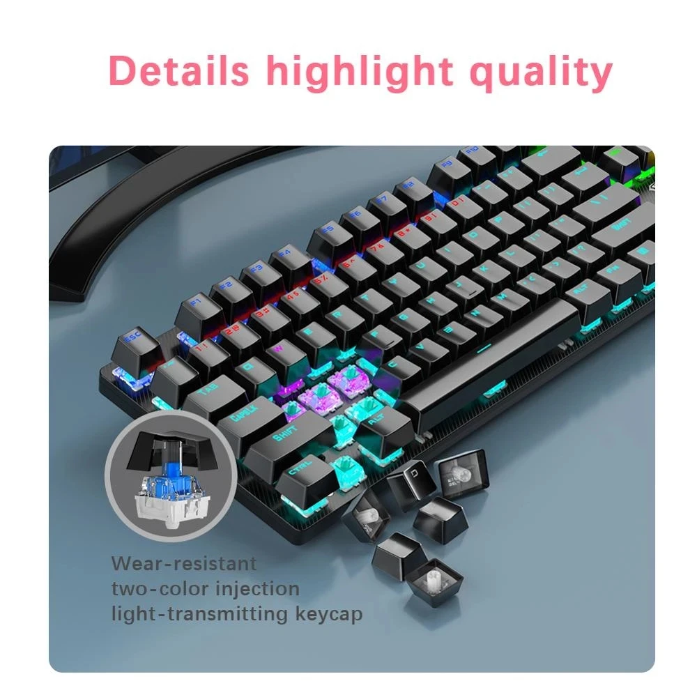

AULA S2022 Mechanical Keyboard 104 Keys Anti-ghosting Multi Colorful Gaming keyboard Backlight Wired Blue Switch for PC Gamer