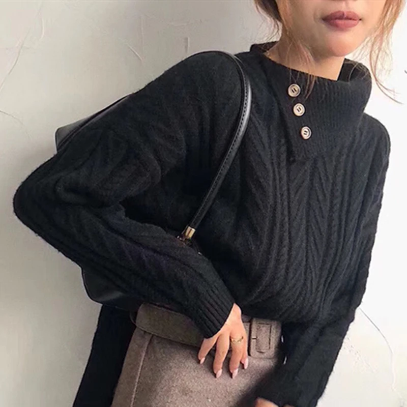 Женская трикотажная водолазка на пуговицах в Корейском стиле | одежда