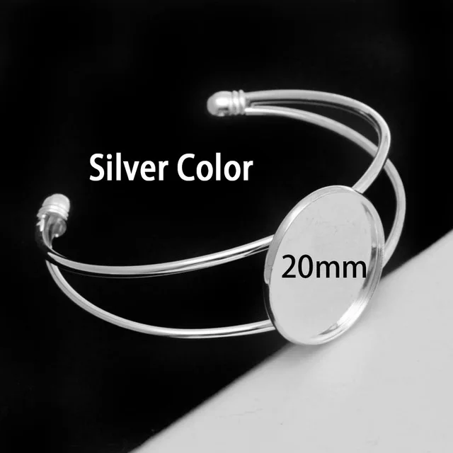 20mm Silver 1 5 шт. 20 мм 25 мм 1 ''ободок круглый базовый стеклянный браслет из кабошона настройки регулируемый браслет на запястье заготовки для DIY ювелирных изделий - Окраска металла: 20mm Silver 1