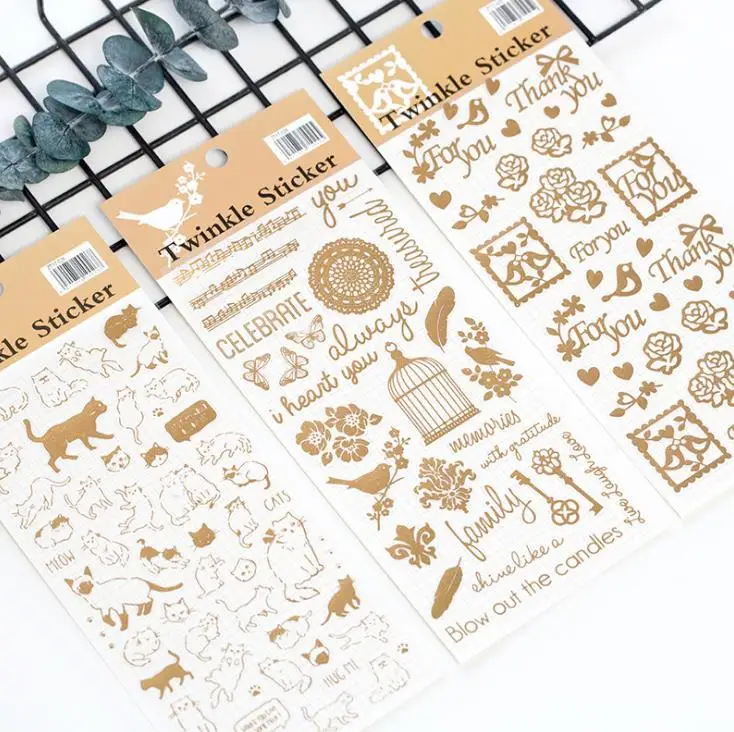 1 шт. милые слова птица кошка Золотая бронзовая наклейка маркер наклейки для дневника этикетка наклейка s Скрапбукинг школьные канцелярские принадлежности