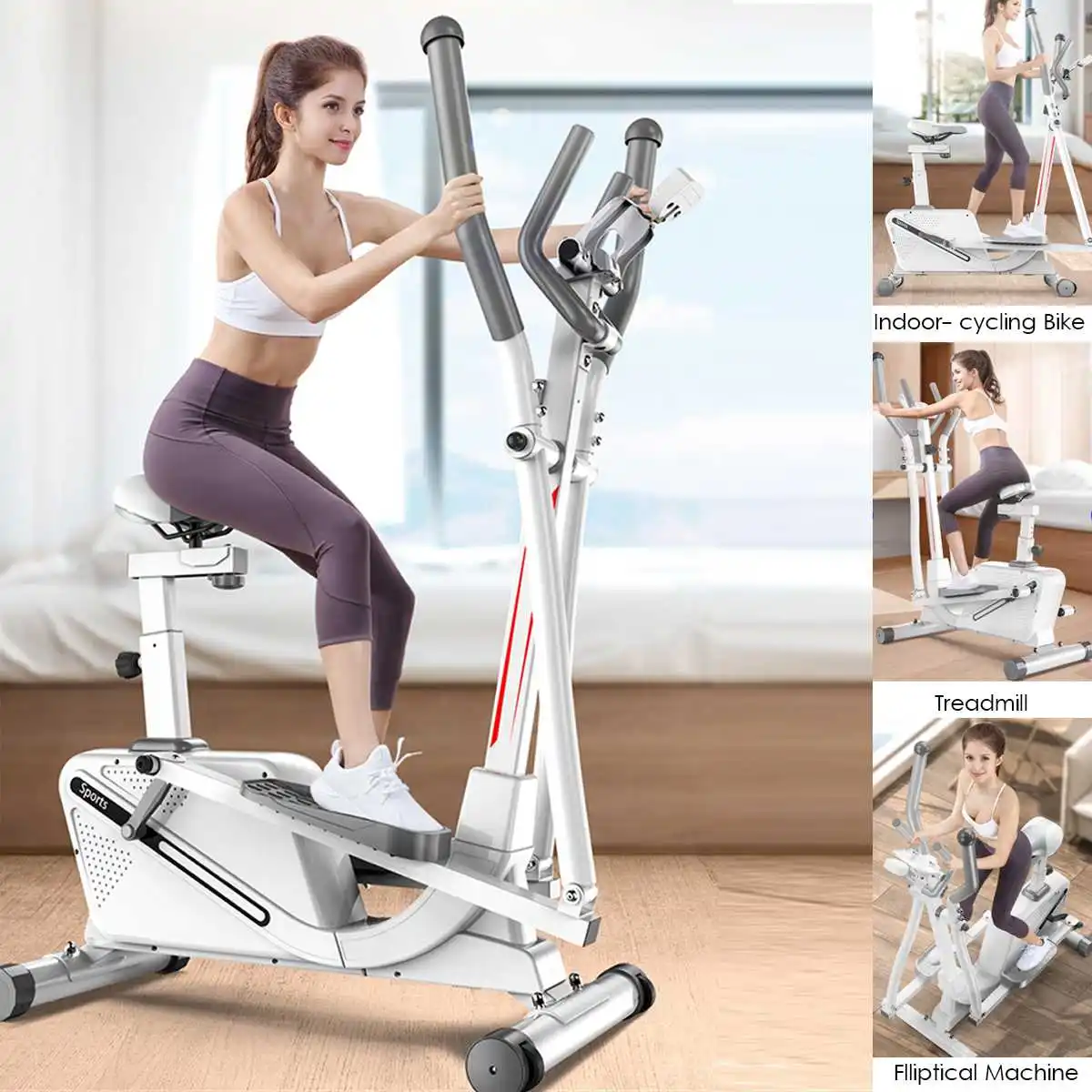 

Multifunction Elliptical Machine Adjustable LCD Display Indoor Cycling Bike Cardio Exercise Treadmill Home Gym Fitness Equipment