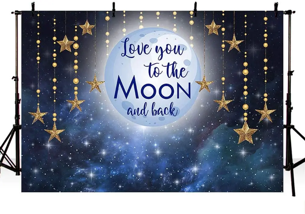 Photo Background Love You To The Moon Night Sky Gold Hanging Stars Birthday Party Decoration Banner Baby Shower Backdrops