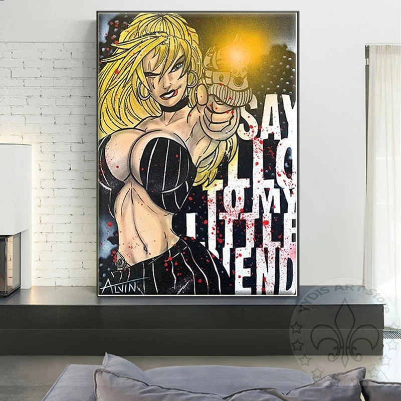 

Anime Scarface Sexy Girl Graffiti Poster Abstract Movie Quote Canvas Panting Home Decor Say Hello To Little Friend Wall Picture