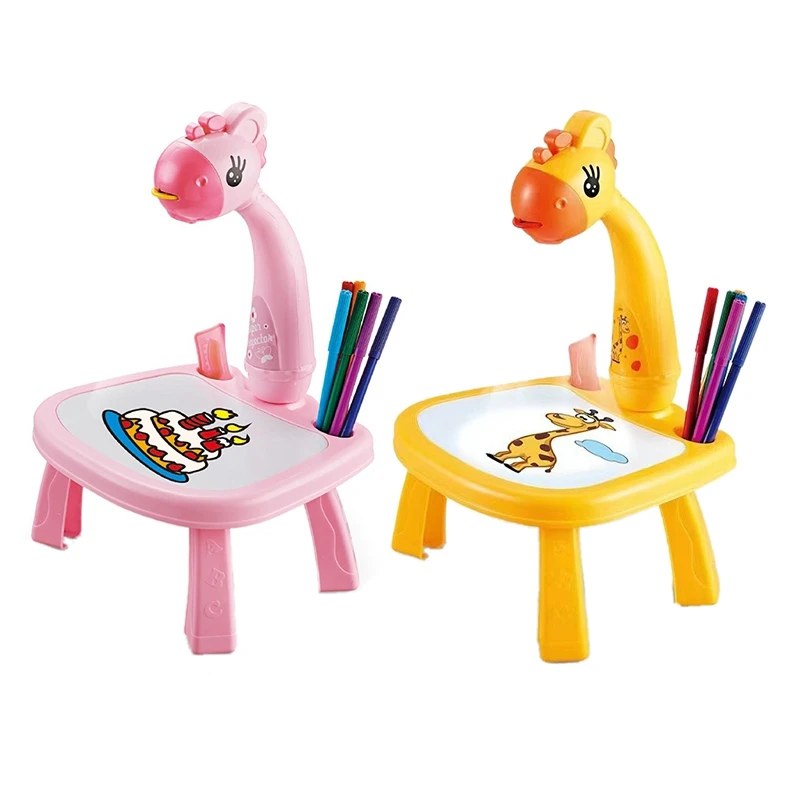

Kids Drawing Desk with Giraffe Projector Educational Toys Machine with Function Detachable Projection Painting Table