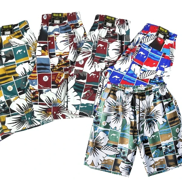 

2021 Loose Men Fashion Nylon Polyster Summer Palm Tree Printed Plaid Beach Shorts