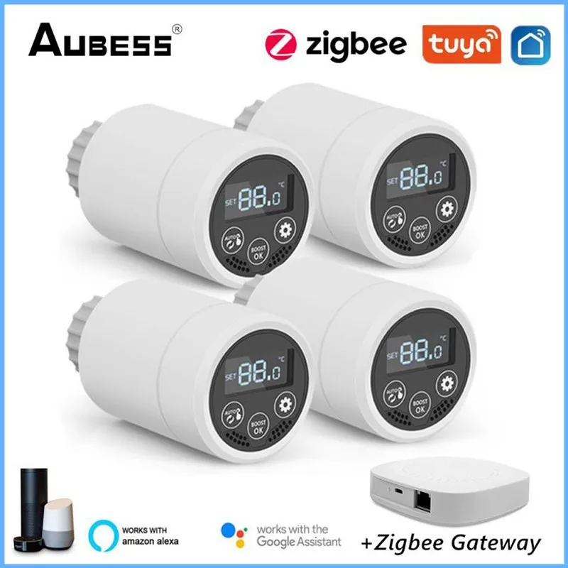 

Умный привод радиатора Aubess Tuya ZigBee 3,0, программируемый термостатический клапан, регулятор температуры для Amazon Alexa Google