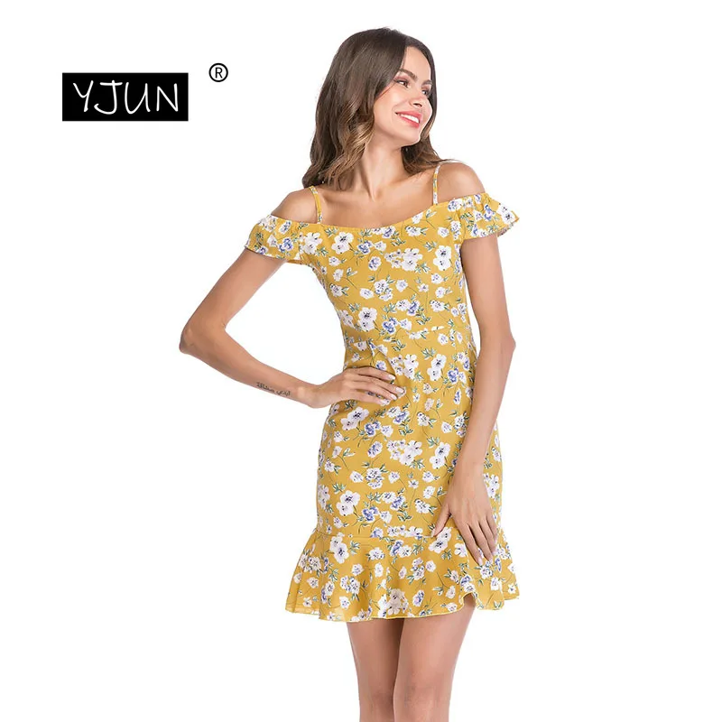 Женское шифоновое платье с цветочным принтом и оборками повседневное пляжное