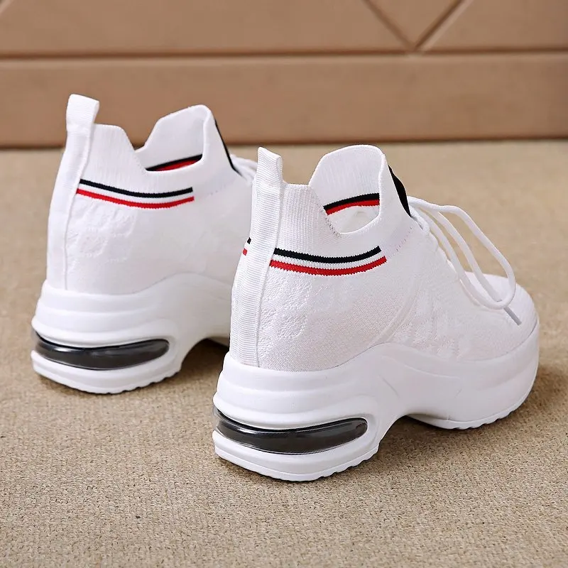 Кроссовки-носки женские на платформе сетчатые дышащие сникерсы танкетке без