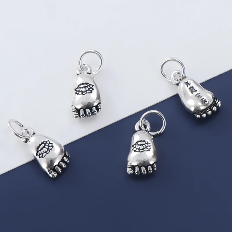 

Подвески-шармы в форме стопы из серебра 925 пробы, серебряные подвески с рисунком лотоса S925, изящные браслеты ручной работы, ожерелье, ювелирн...