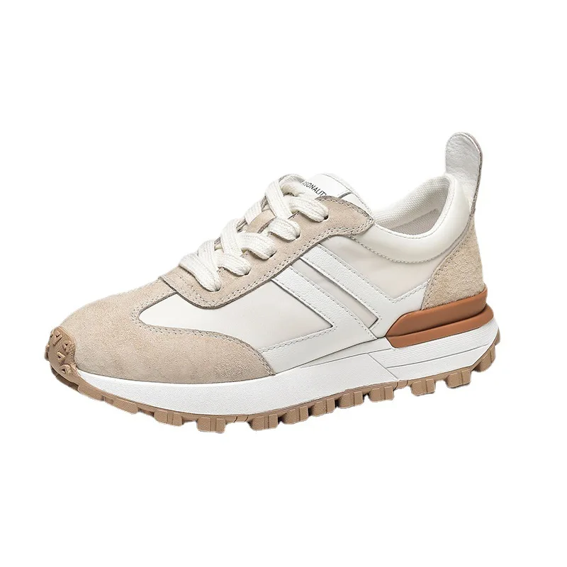 Casual Sneakers Women Suede Leather Patchwork Mixed Colors Lace-Up Round Toe Platform Shoes Lady Flats Handmade