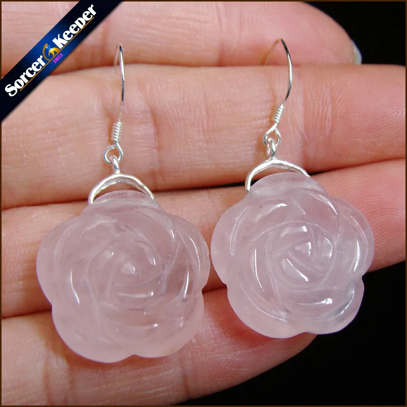 

100% Natural Stone Pink Rose Quartz Dangle Earring Female Real 925 Sterling Silver Earrings for Women Fashion Jewelry PS467