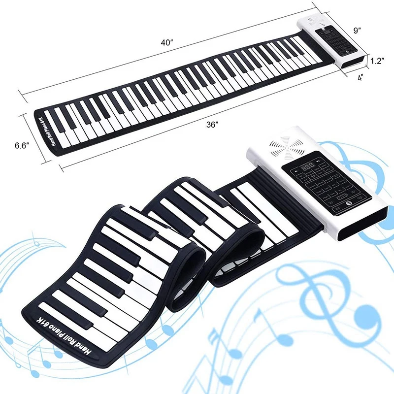 SEWS-Electric Roll Up Piano Portable Foldable 61 Keys Electronic Music Keyboard Battery or USB Powered with Louder Speaker | Спорт и