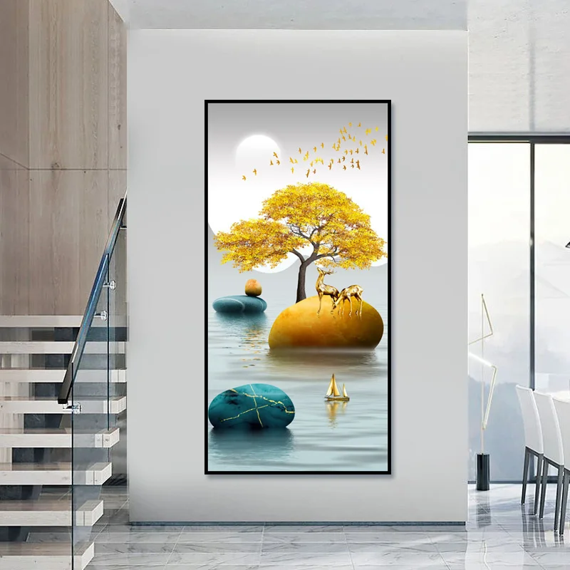 

Home entrance decorative painting modern vertical version entrance living room corridor painting aisle background wall light lux