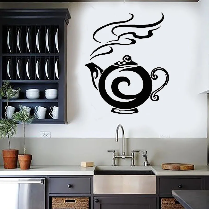 

Teapot Tea Kitchen Cafe Home Decor Wall Sticker Art Murals Removable Self-Adhesive Wall Decals Poster Window Door Decoration