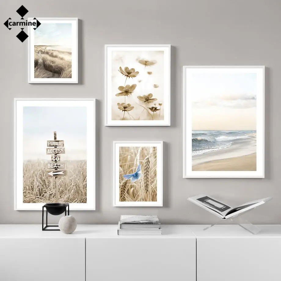 

Nordic Beige Wall Art Painting Modern Scenery Canvas Picture Beach Landscape Posters and Prints Wall Pictures Living Room Decor