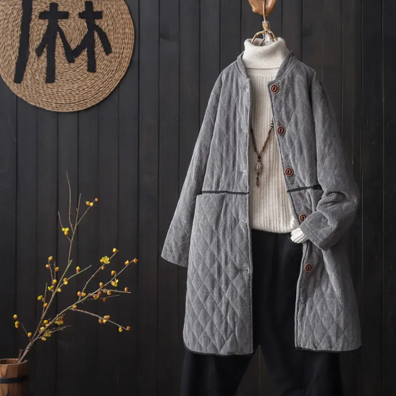 Вельветовая куртка в стиле ретро свободная Толстая стеганая с хлопковой