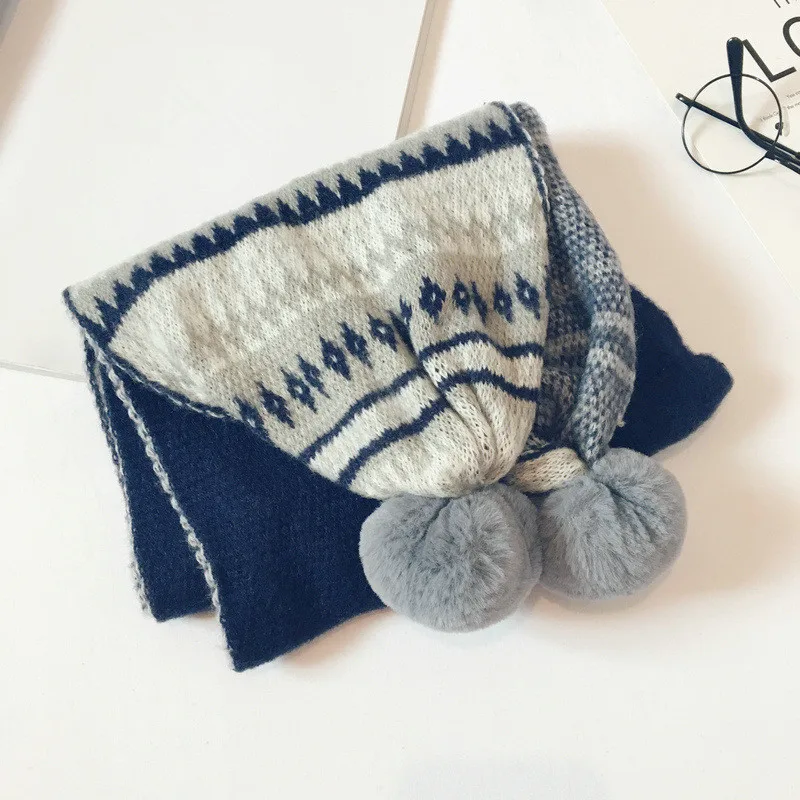 Осень зима 2019 вязаный детский шарф модный геометрический в Корейском стиле для