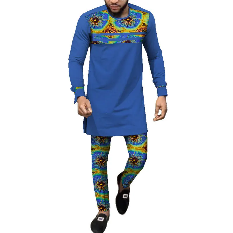 Men Long Sleeve Shirt & Long Pant Suit 2020 Male Fashion Patchwork Men Spring Autumn african men clothing plus size sets S-6XL