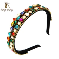 king shiny luxury baroque multi color geometric crystal headband vintage imitation pearl beaded hairband girls party tiara bezel