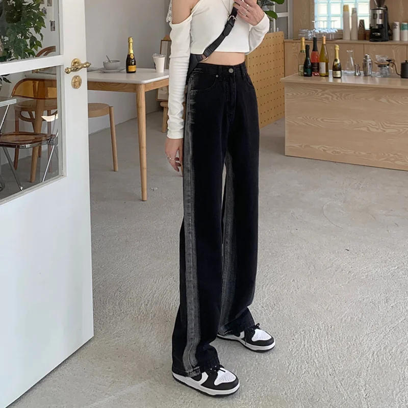 

Design Sense Black Straight Pants Women Spring And Autumn 2021 New Retro Jeans High Waist Loose Wide Leg Pants