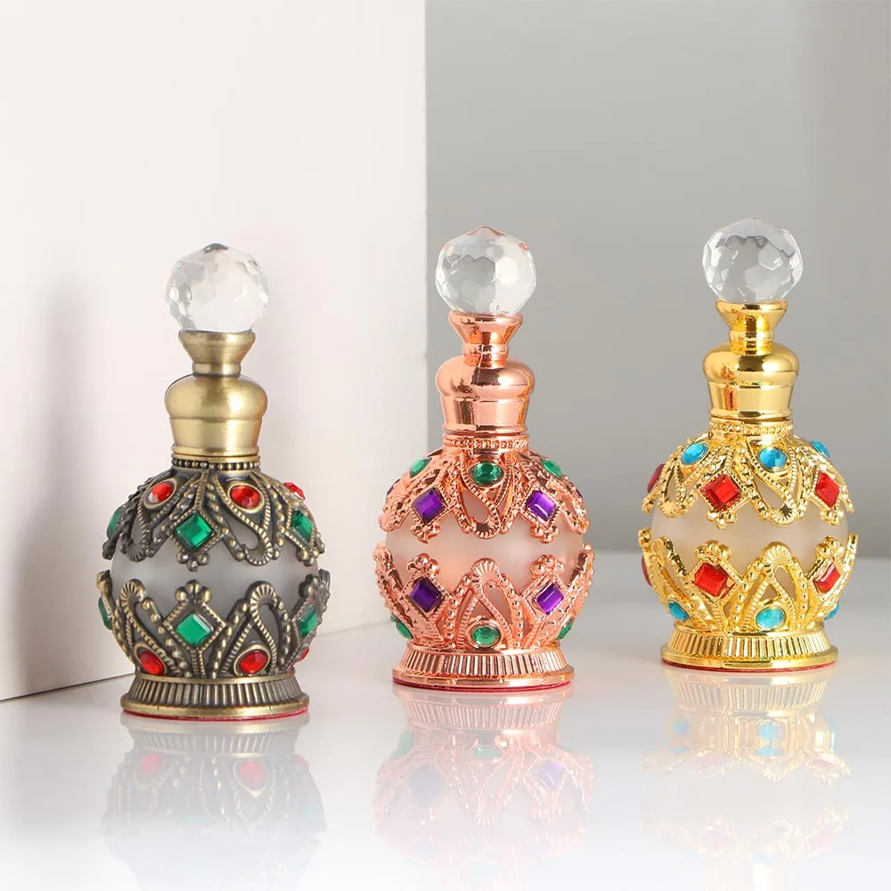 Botella de Perfume de Metal Vintage, accesorio portátil de estilo árabe, con gotero para aceites