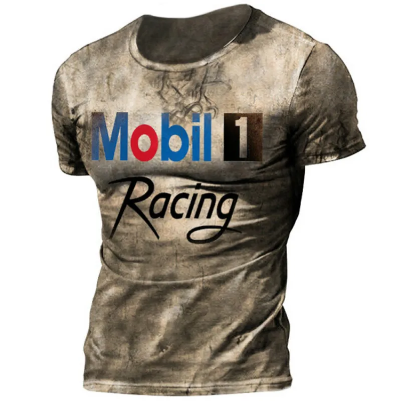 

Men's short-sleeved O-neck T-shirt retro summer new Harajuku ethnic fashion letter design hip-hop style casual village shirt