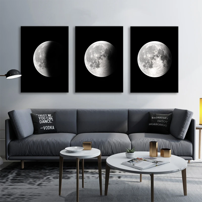 

Wall Art Scandinavian Poster Black and White Moon Canvas Painting Nordic Style Print Picture Living Room Modern Home Decoration
