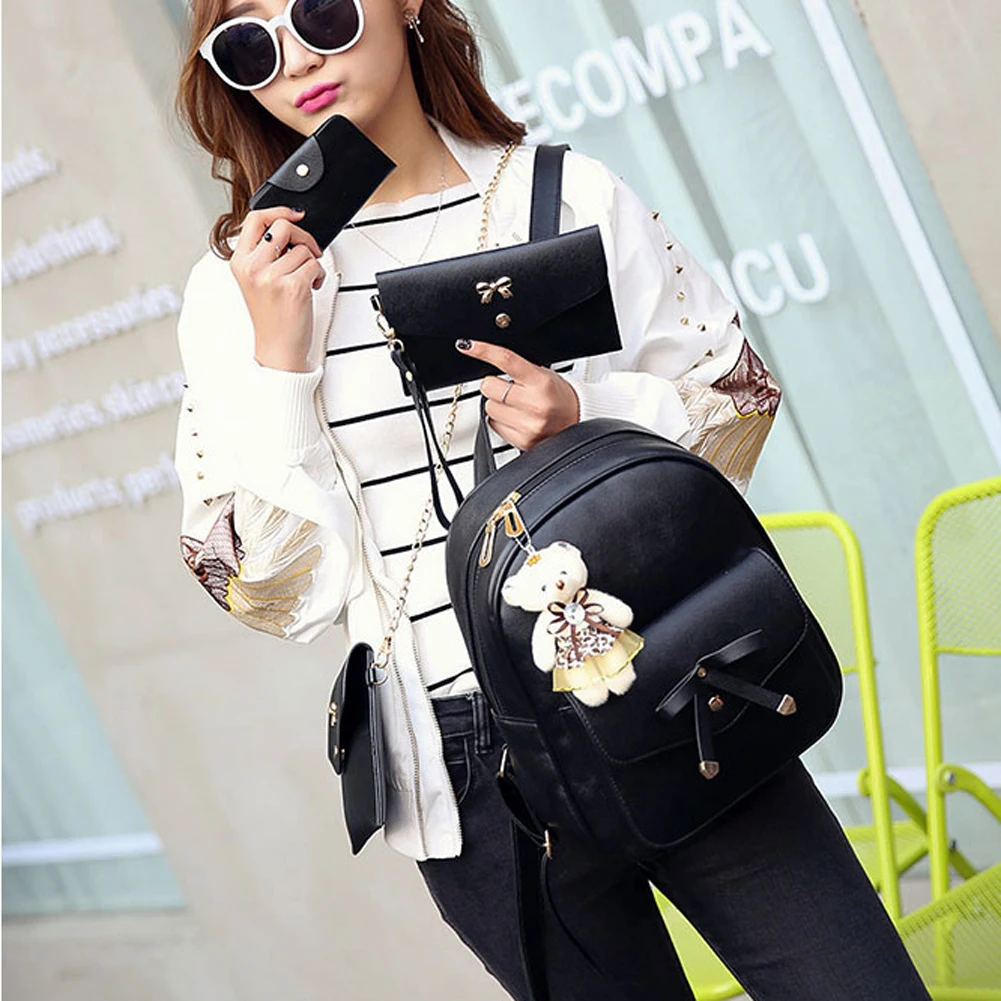 4 pcs/Set Women Backpack Small Size Fashion Teenage Girls PU Leather Backpacks with Purses Mochila Feminina | Багаж и сумки