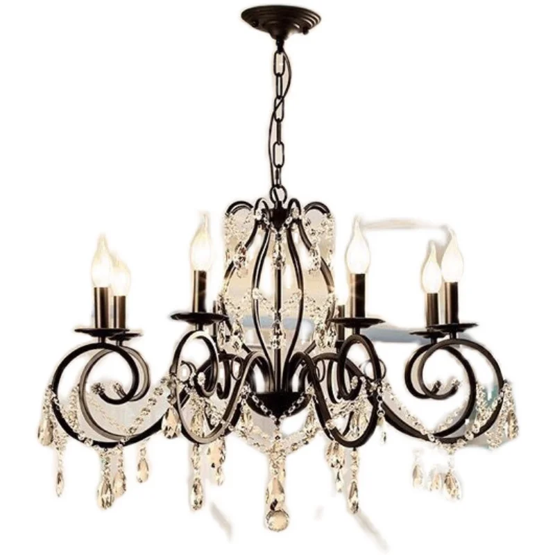 

Американская люстра в стиле ретро, хрустальная лампа для гостиной, столовой, спальни, кабинета, кованая железная черная атмосферная свеча