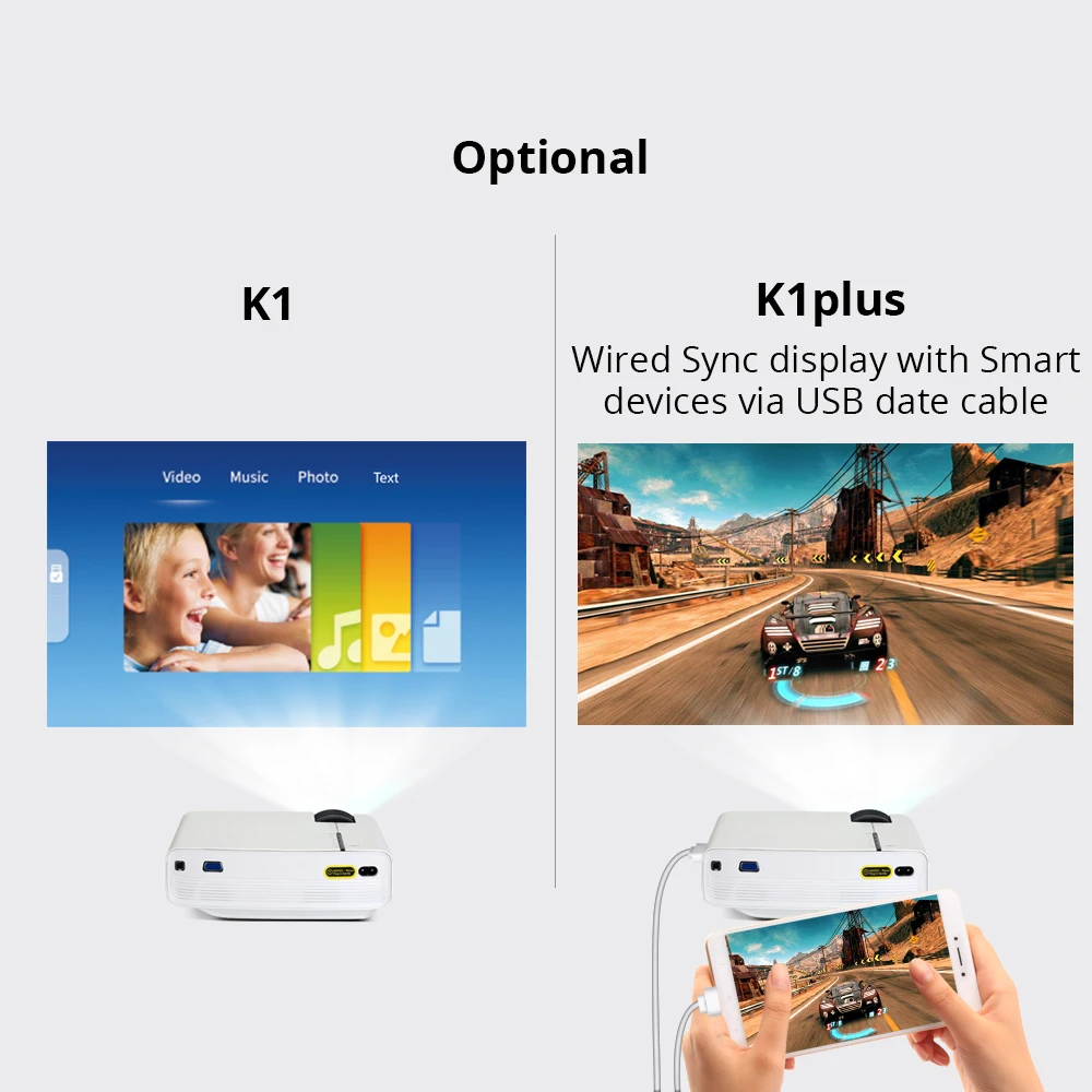 Мини-проектор BYINTEK K1plus светодиодный портативный домашний кинотеатр HD проводной