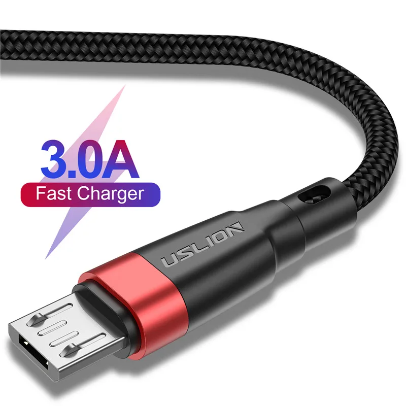 USLION Micro USB кабель 3A Быстрая зарядка USB кабель для передачи данных для samsung Xiaomi Redmi Note 4 5 Android Microusb Быстрая зарядка 3 м 2 м - Цвет: Red
