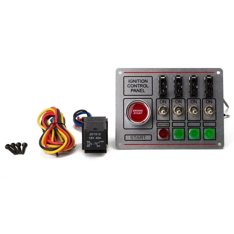

Car Switch Panel Ignition Switch+Toggle Quick Off Switch Engine Start Button with 4 Fused Switch 4 Indicator for Racing