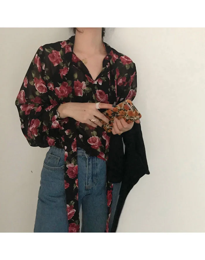 

Shirt Women Spring Loose Retro Floral Rac